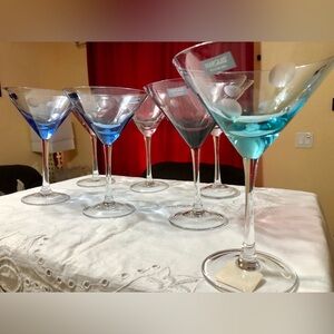 Marquis Waterford Set Of 7 Polka Dot Martini 🍸 Crystal Glasses